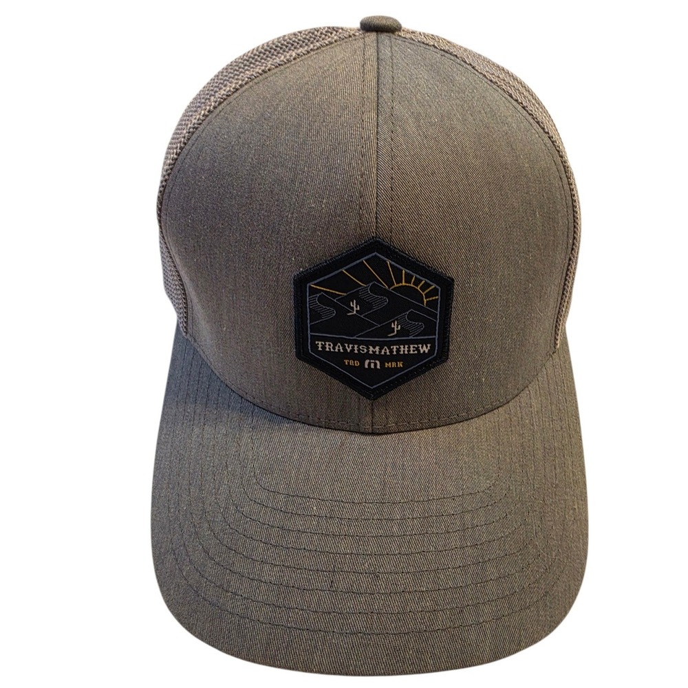 TravisMathew Mens Brown Heather Desert Patch Flexfit 110 Trucker Snapback Hat